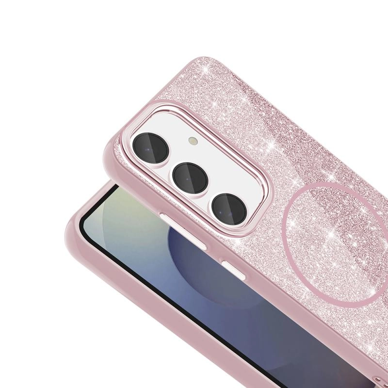 Galaxy Uyumlu S23 FE Kılıf M-safe Şarj Özellikli Parlayan Simli Zore Okso Kapak