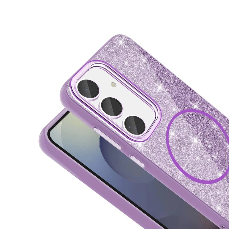 Galaxy Uyumlu S24 FE Kılıf M-safe Şarj Özellikli Parlayan Simli Zore Okso Kapak