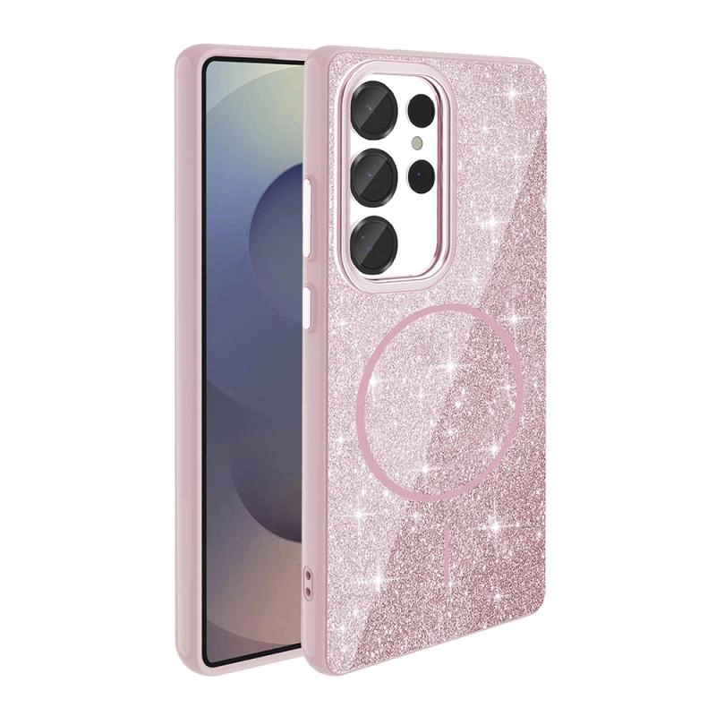 Galaxy Uyumlu S25 Ultra Kılıf M-safe Şarj Özellikli Parlayan Simli Zore Okso Kapak