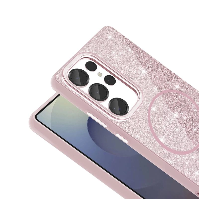 Galaxy Uyumlu S25 Ultra Kılıf M-safe Şarj Özellikli Parlayan Simli Zore Okso Kapak