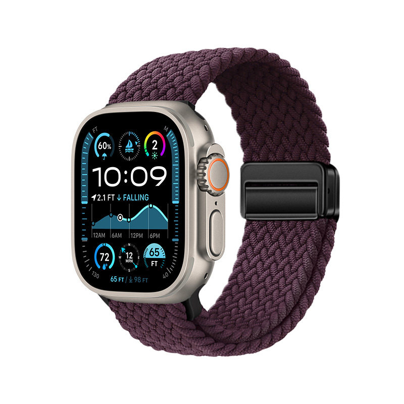 Watch Ultra 49mm Zore KRD-134 Örgü Tasarımlı Hasır Kordon Strap Kayış-Koyu mor