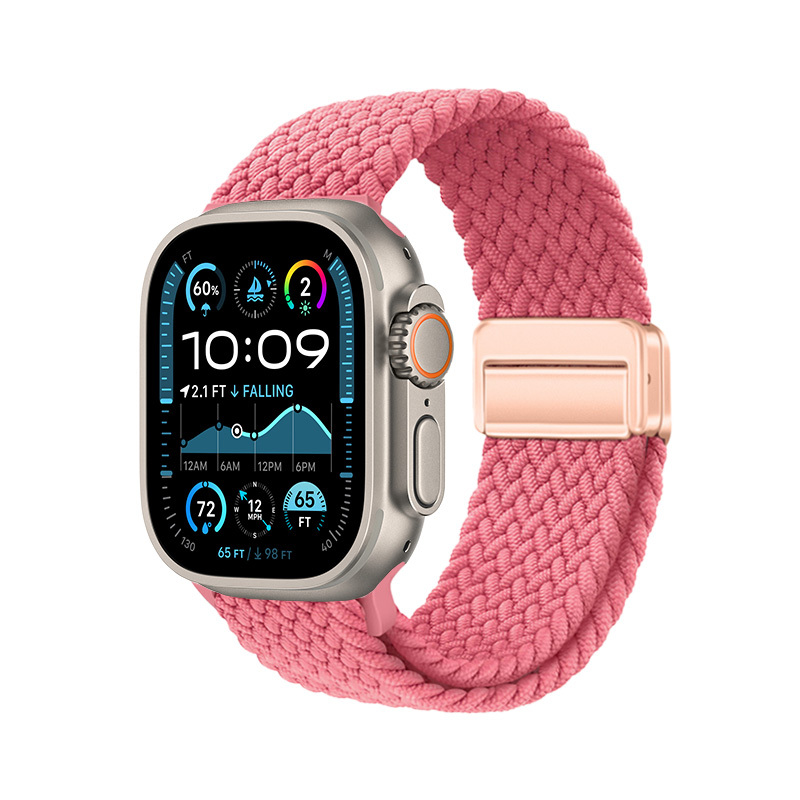 Watch Ultra 49mm Zore KRD-134 Örgü Tasarımlı Hasır Kordon Strap Kayış-Pembe