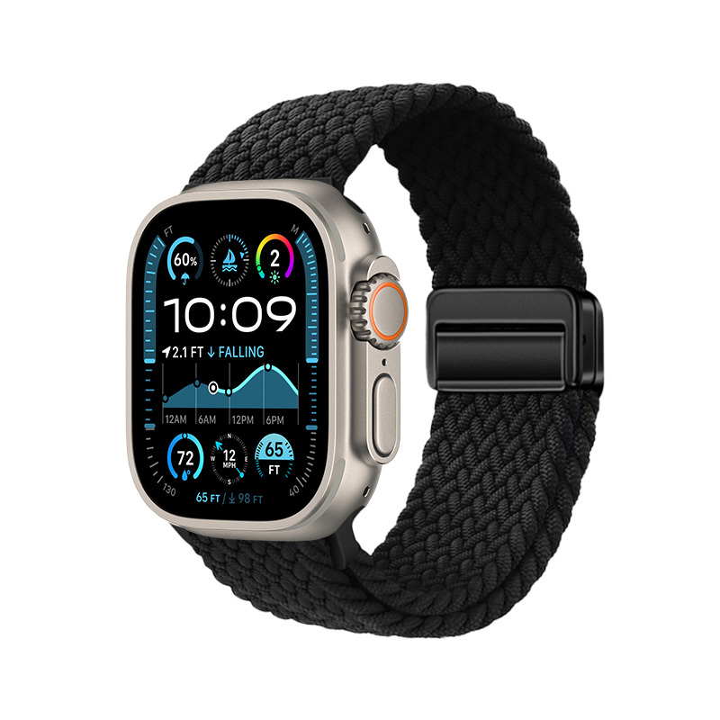 Watch Ultra 49mm Zore KRD-134 Örgü Tasarımlı Hasır Kordon Strap Kayış-Siyah