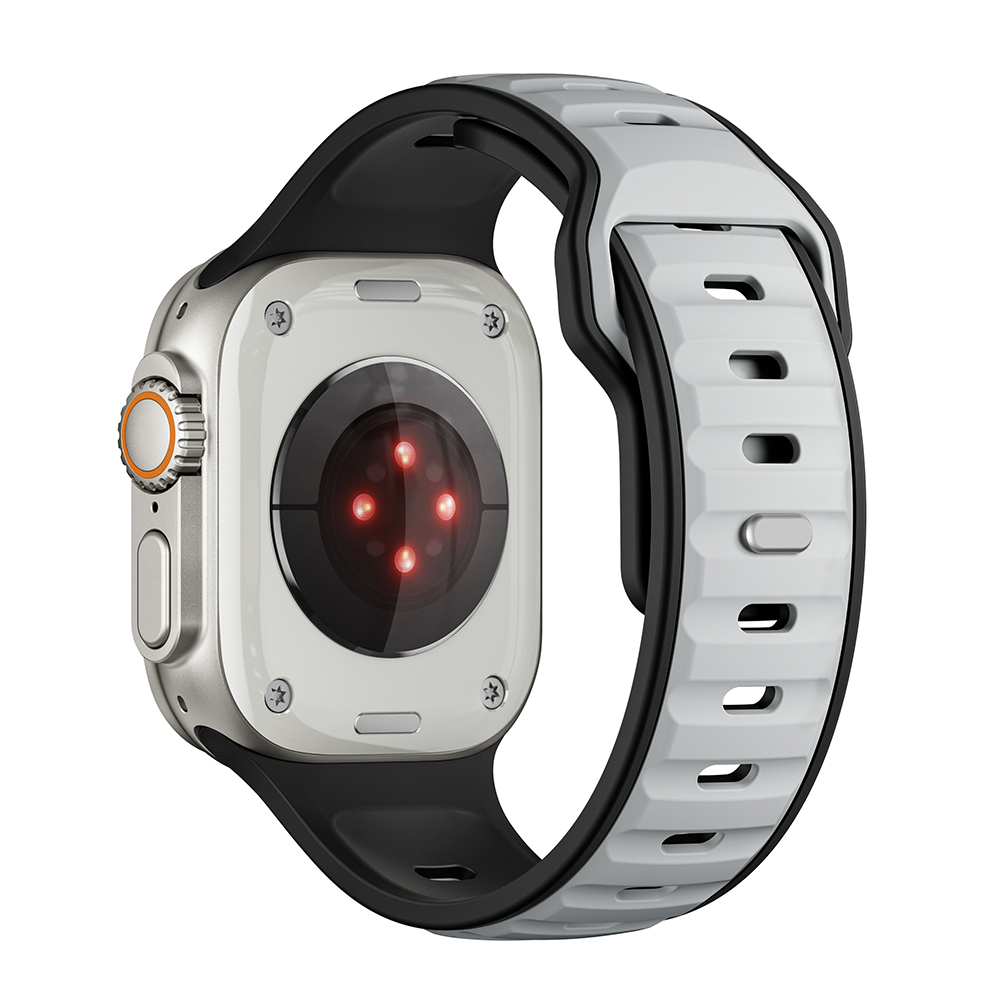Watch Ultra 49mm Zore KRD-135 Silikon Kordon Strap Kayış-Gümüş-siyah