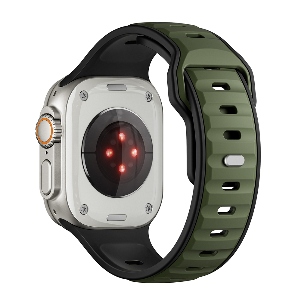 Watch Ultra 49mm Zore KRD-135 Silikon Kordon Strap Kayış-Koyu yeşil-siyah