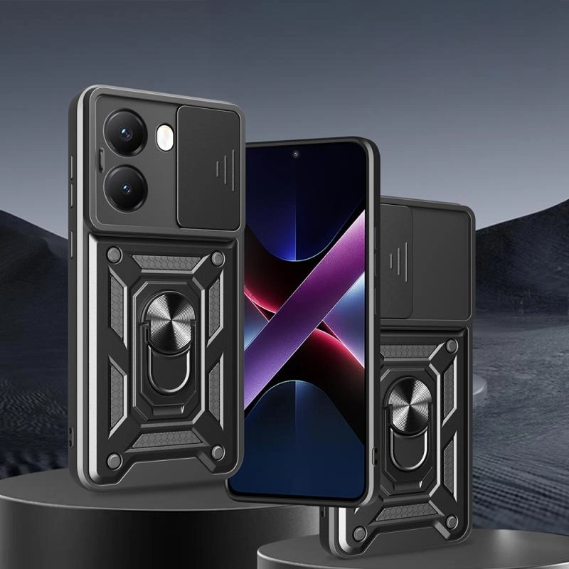 Xiaomi Uyumlu  Poco X7 Pro Kılıf Magnetik Standlı Kamera Korumalı Zore Sürgülü Vega Kapak