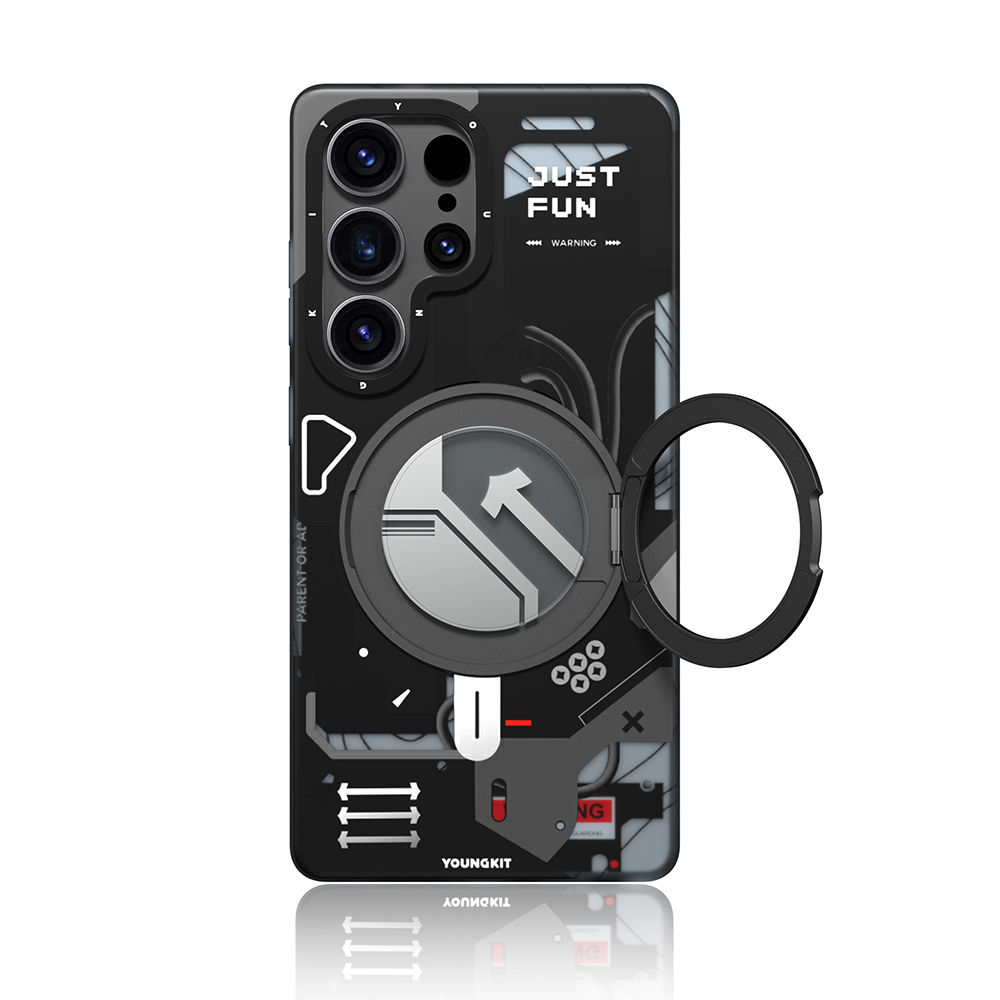 Galaxy Uyumlu S25 Ultra Kılıf M-safe Şarj Özellikli Youngkit 360° Standlı Starship Serisi Kapak-Siyah
