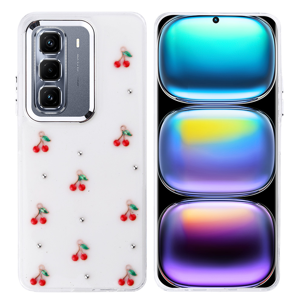 İnfinix Hot 50 Pro Plus 4G Kılıf Airbag Tasarımlı Simli Şeffaf Zore Kutup Kapak-Kiraz