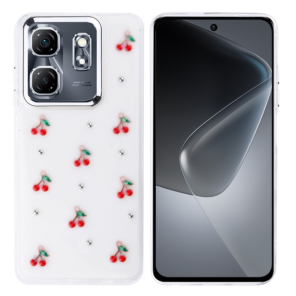 İnfinix Smart 9 Kılıf Airbag Tasarımlı Simli Şeffaf Zore Kutup Kapak-Kiraz