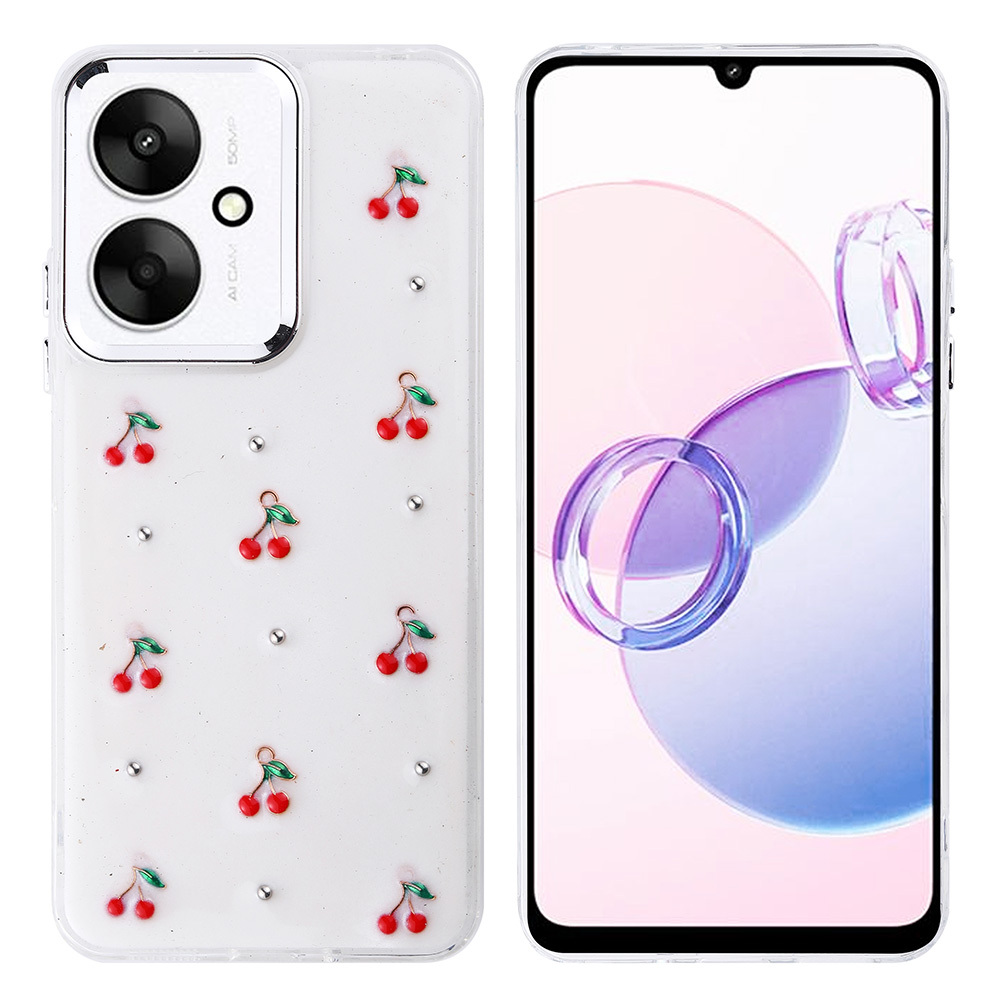Xiaomi Uyumlu  Redmi 13C Kılıf Airbag Tasarımlı Simli Şeffaf Zore Kutup Kapak-Kiraz