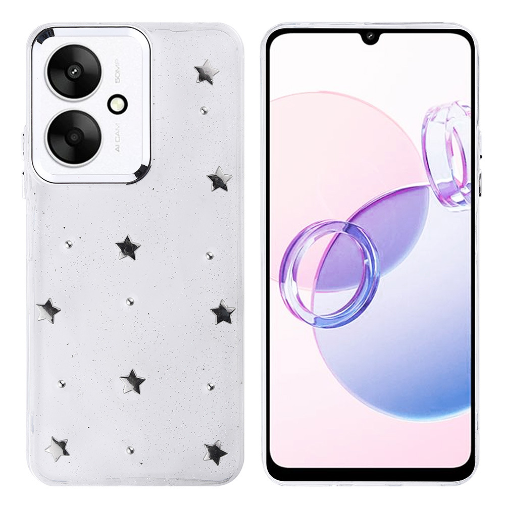Xiaomi Uyumlu  Redmi 13C Kılıf Airbag Tasarımlı Simli Şeffaf Zore Kutup Kapak-Yıldız
