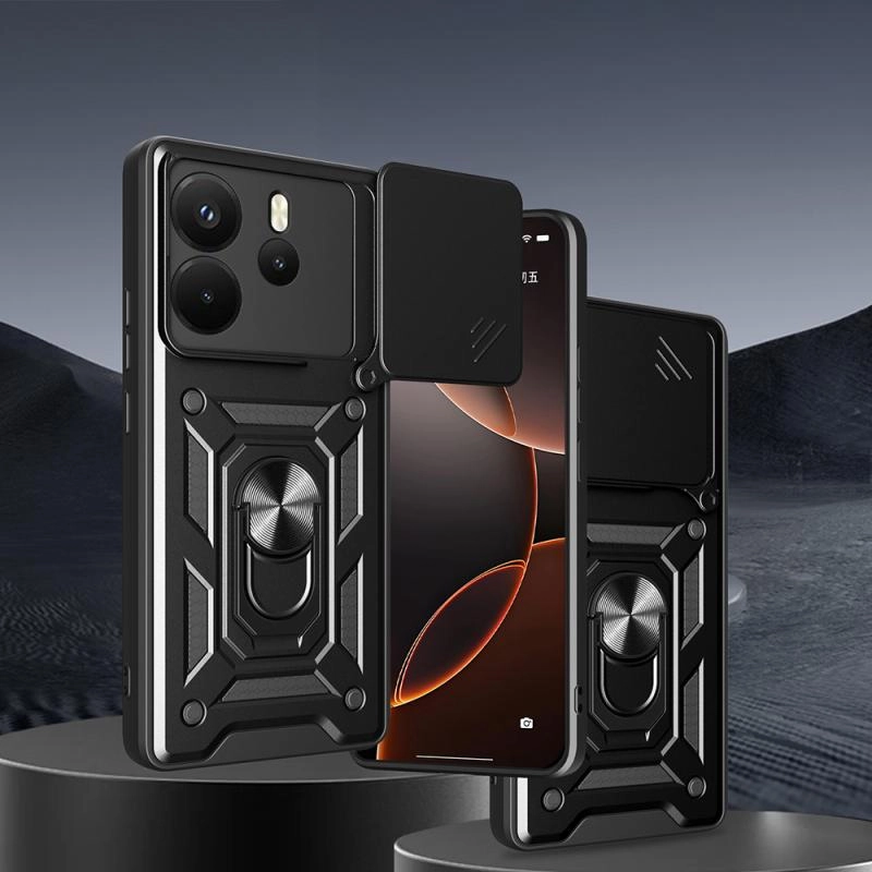 Xiaomi Uyumlu  Redmi Note 14 4G Kılıf Magnetik Standlı Kamera Korumalı Zore Sürgülü Vega Kapak