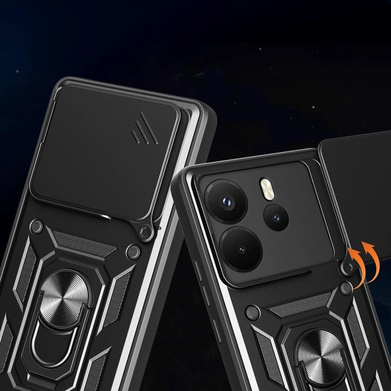 Xiaomi Uyumlu  Redmi Note 14 4G Kılıf Magnetik Standlı Kamera Korumalı Zore Sürgülü Vega Kapak