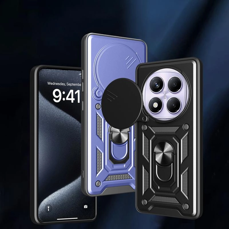 Xiaomi Uyumlu  Redmi Note 14 Pro 4G Kılıf Magnetik Standlı Kamera Korumalı Zore Sürgülü Vega Kapak