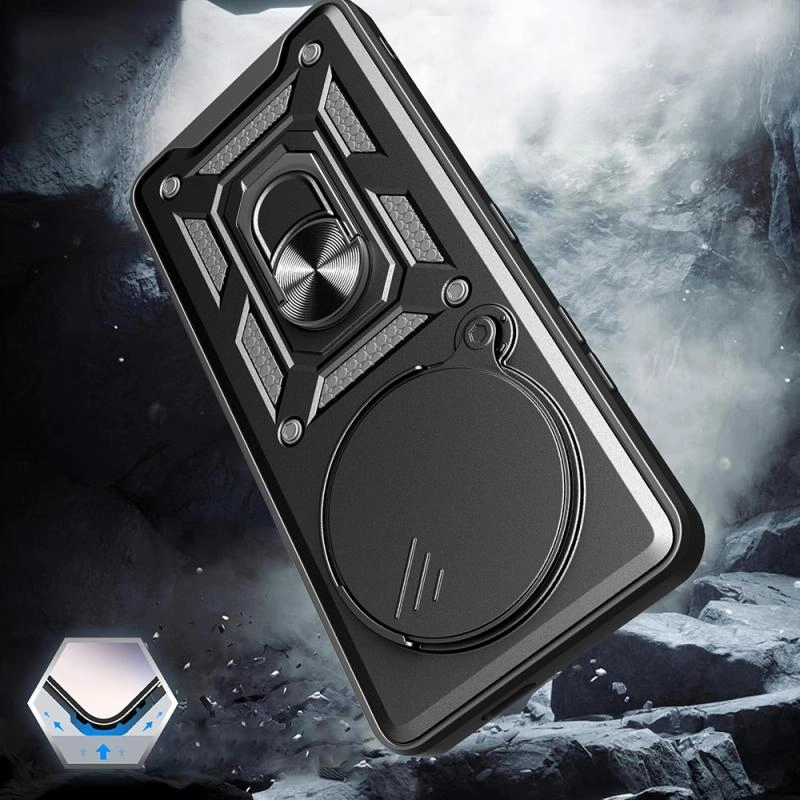 Xiaomi Uyumlu  Redmi Note 14 Pro 4G Kılıf Magnetik Standlı Kamera Korumalı Zore Sürgülü Vega Kapak