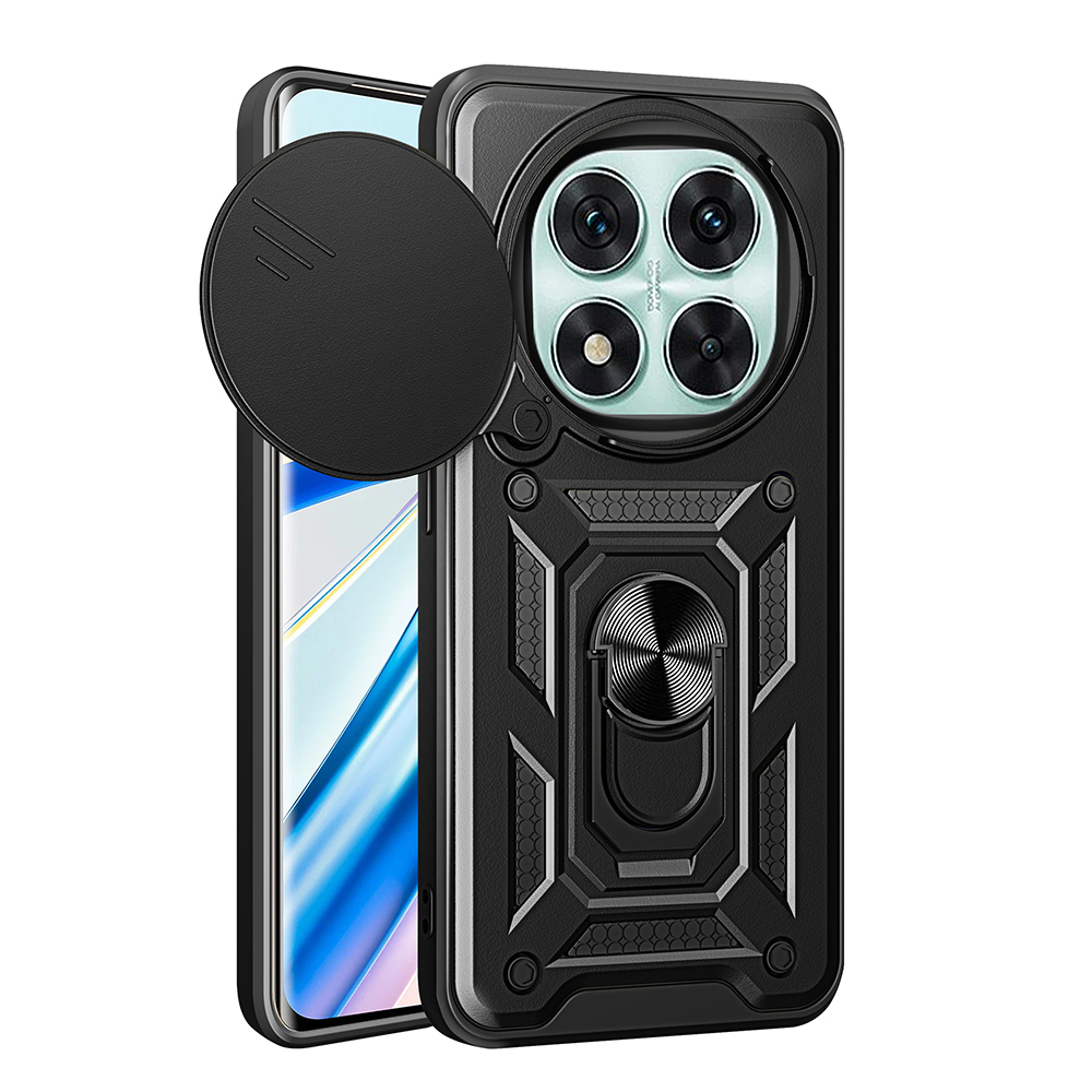 Xiaomi Uyumlu  Redmi Note 14 Pro 5G Kılıf Magnetik Standlı Kamera Korumalı Zore Sürgülü Vega Kapak-Siyah
