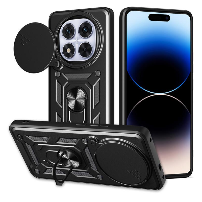 Xiaomi Uyumlu  Redmi Note 14 Pro Plus Kılıf Magnetik Standlı Kamera Korumalı Zore Sürgülü Vega Kapak-Siyah