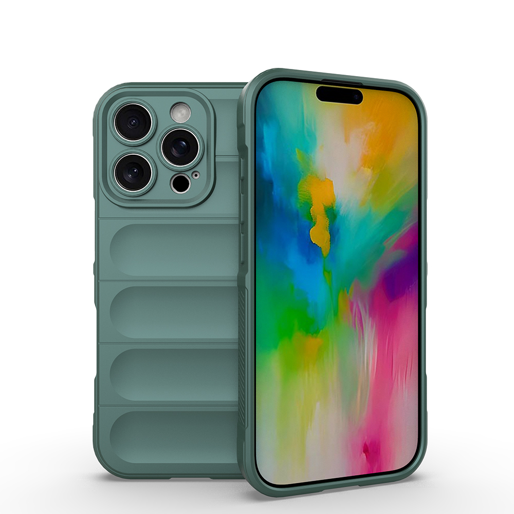 iPhone Uyumlu 16 Pro Max Kılıf Esnek TPU Oyuklu Arka Yüzey Tasarımlı Zore Etnik Silikon Kapak-Koyu yeşil