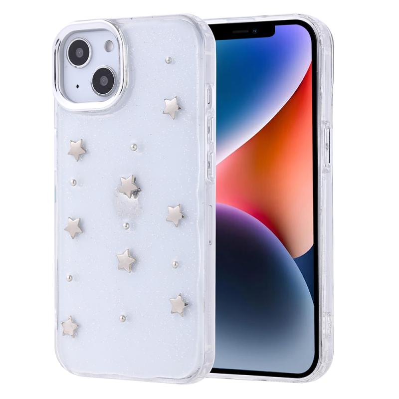 iPhone Uyumlu 13 Kılıf Airbag Tasarımlı Simli Şeffaf Zore Kutup Kapak-Yıldız