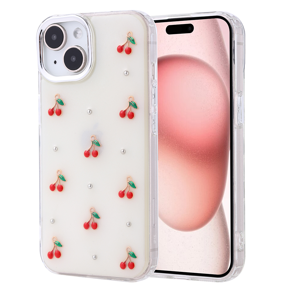 iPhone Uyumlu 15 Kılıf Airbag Tasarımlı Simli Şeffaf Zore Kutup Kapak-Kiraz