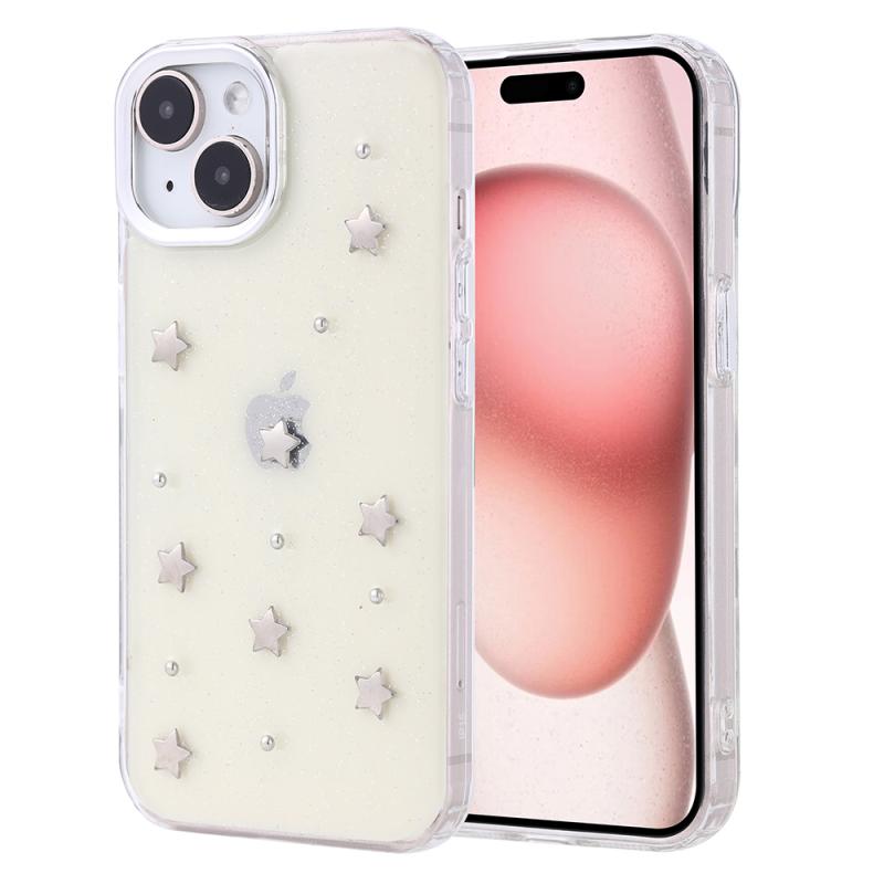 iPhone Uyumlu 15 Kılıf Airbag Tasarımlı Simli Şeffaf Zore Kutup Kapak-Yıldız