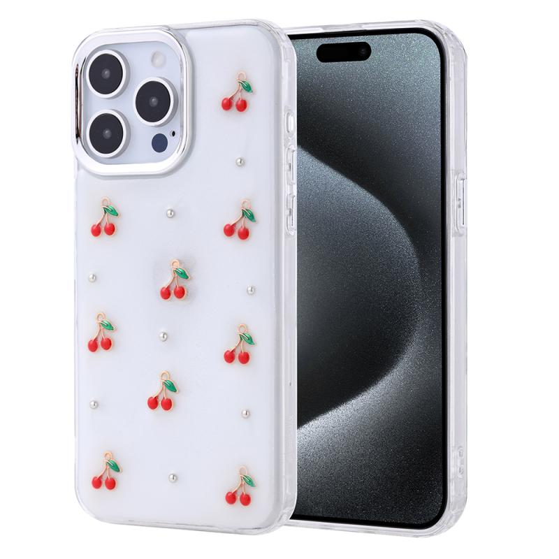 iPhone Uyumlu 15 Pro Max Kılıf Airbag Tasarımlı Simli Şeffaf Zore Kutup Kapak-Kiraz