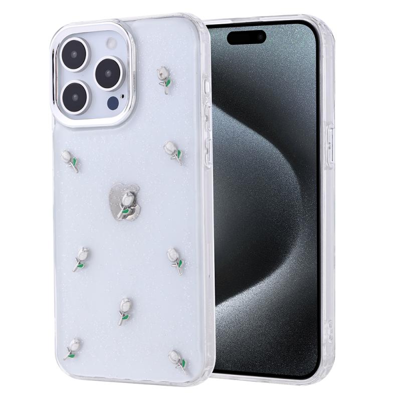 iPhone Uyumlu 15 Pro Max Kılıf Airbag Tasarımlı Simli Şeffaf Zore Kutup Kapak
