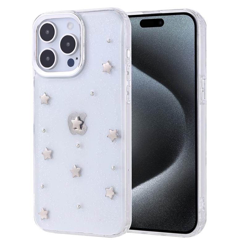 iPhone Uyumlu 15 Pro Max Kılıf Airbag Tasarımlı Simli Şeffaf Zore Kutup Kapak-Yıldız