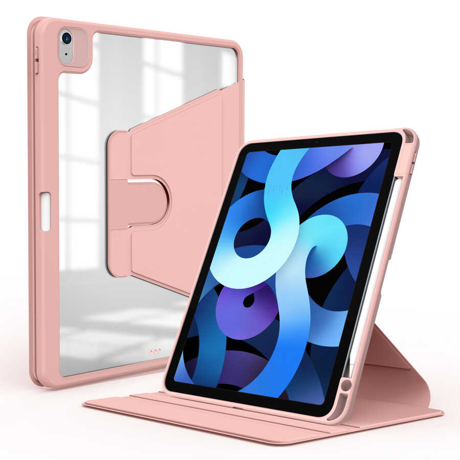 iPad Uyumlu 11.Nesil 2025 Kılıf Zore Nayn Dönebilen Standlı Kılıf-Pembe