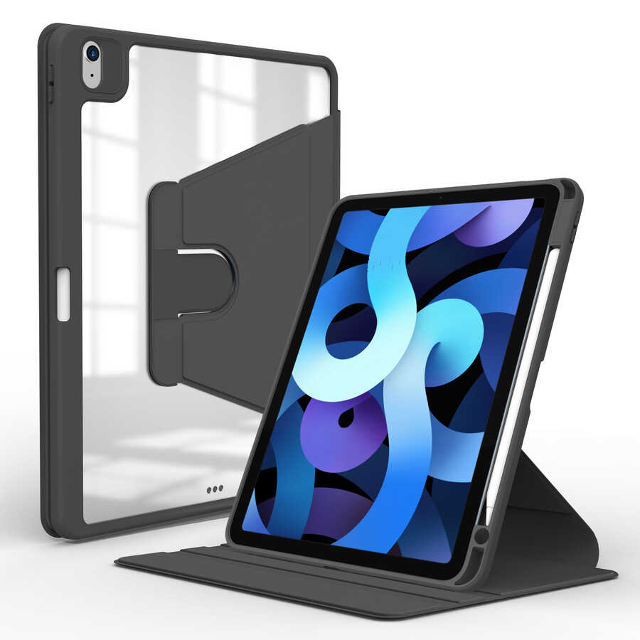 iPad Uyumlu 11.Nesil 2025 Kılıf Zore Nayn Dönebilen Standlı Kılıf-Siyah
