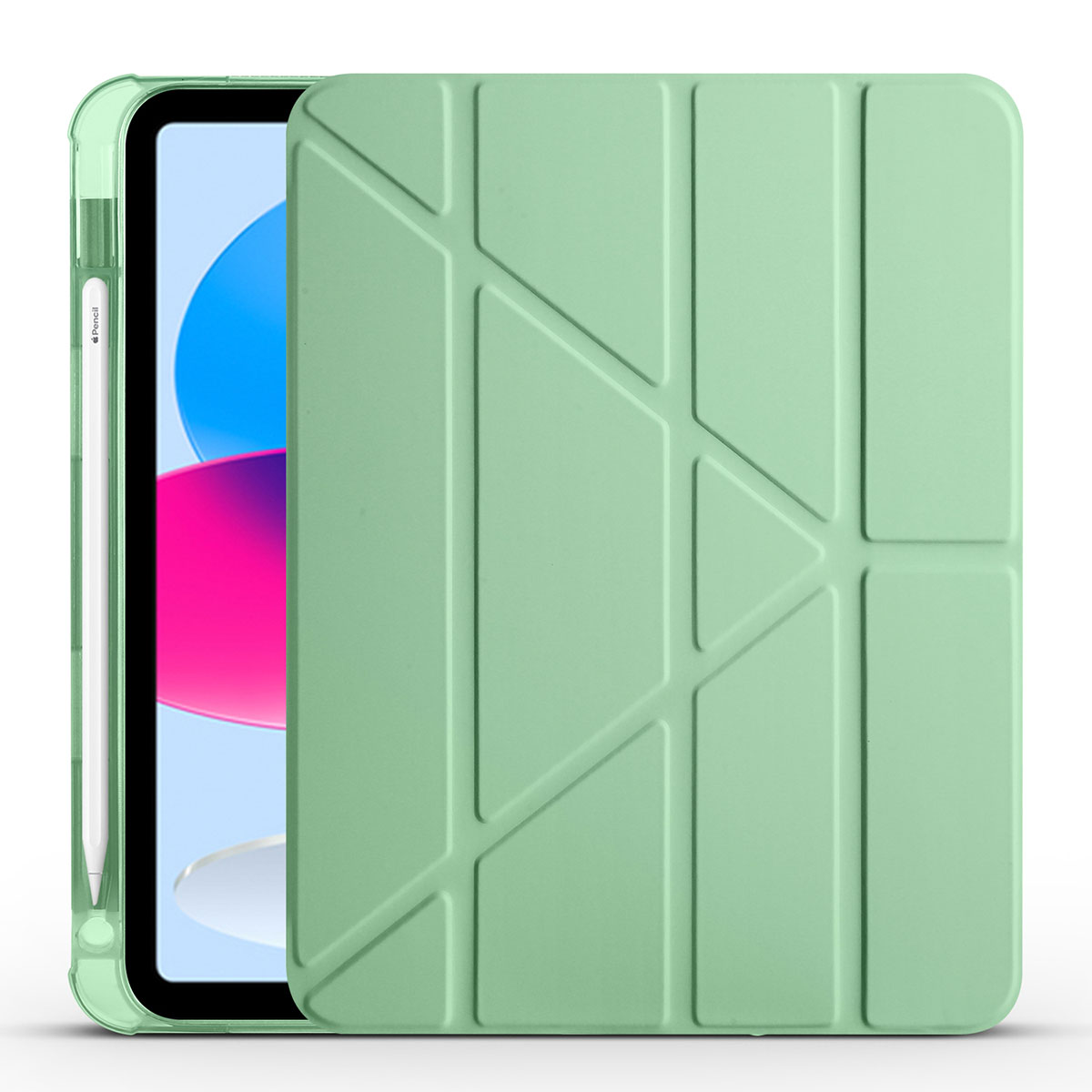 iPad Uyumlu 11.Nesil 2025 Kılıf Zore Tri Folding Kalem Bölmeli Standlı Kılıf-Açık yeşil