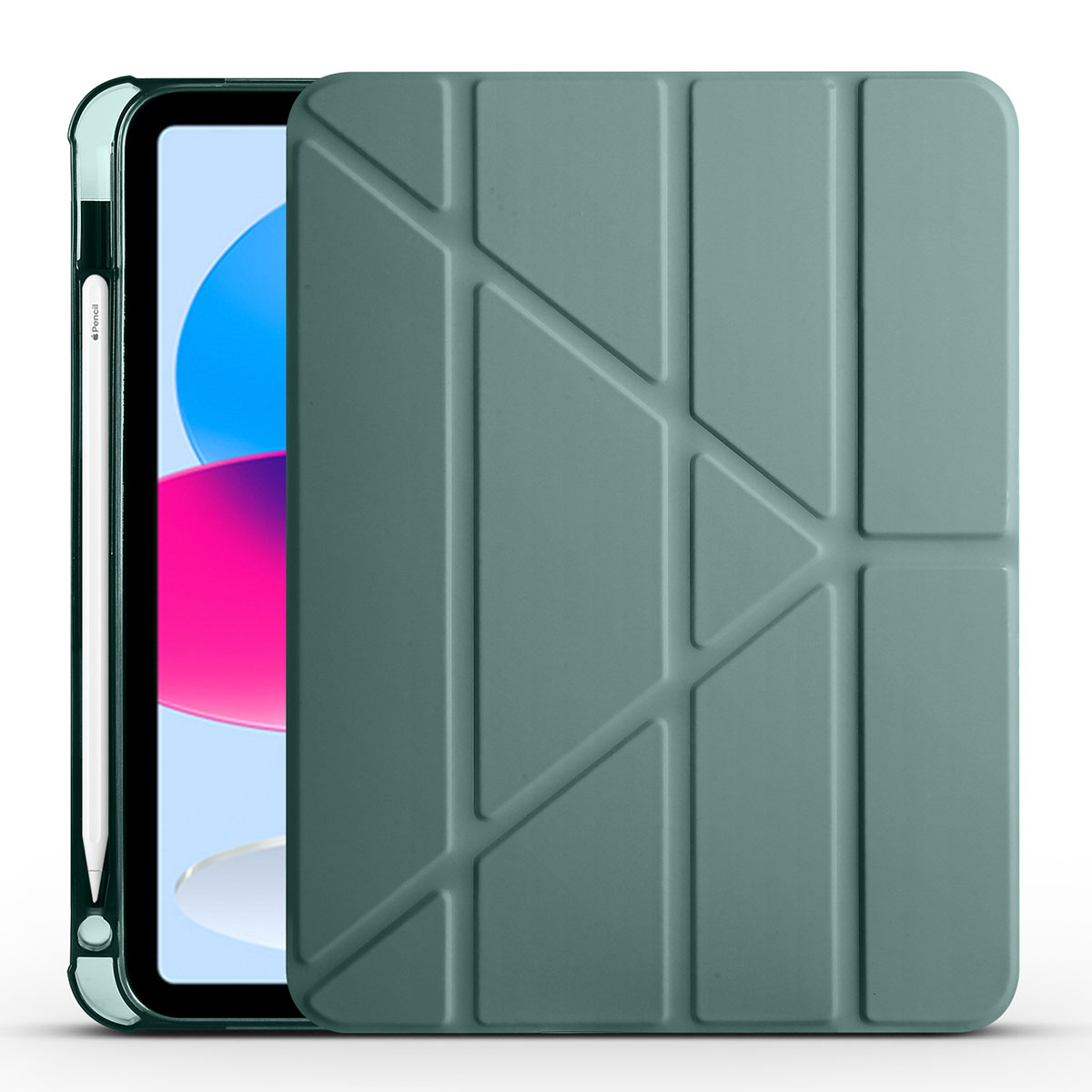 iPad Uyumlu 11.Nesil 2025 Kılıf Zore Tri Folding Kalem Bölmeli Standlı Kılıf-Koyu yeşil