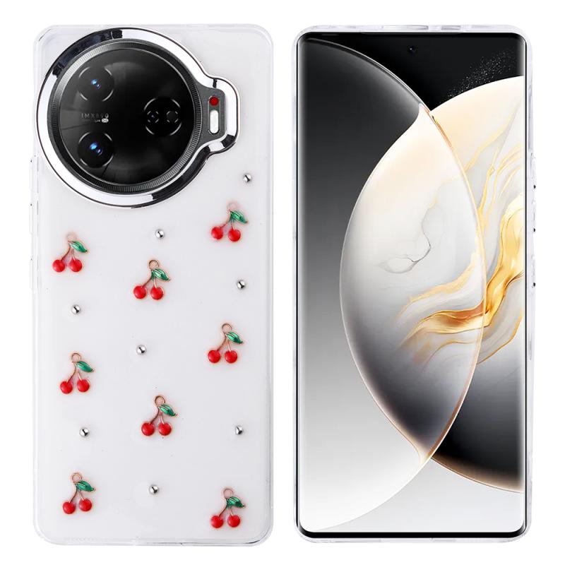 Tecno Camon 30 Pro 5G Kılıf Airbag Tasarımlı Simli Şeffaf Zore Kutup Kapak-Kiraz