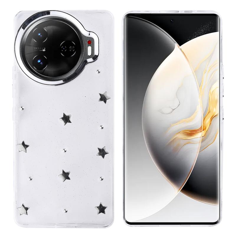 Tecno Camon 30 Pro 5G Kılıf Airbag Tasarımlı Simli Şeffaf Zore Kutup Kapak-Yıldız