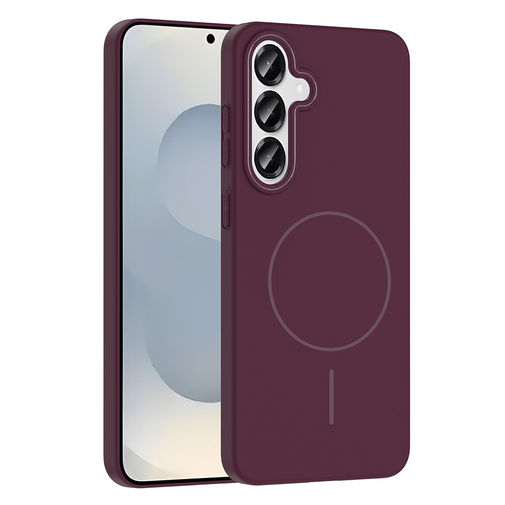 Galaxy Uyumlu S24 Kılıf M-safe Şarj Özellikli Zore Ruby Sert Kapak-Mürdüm