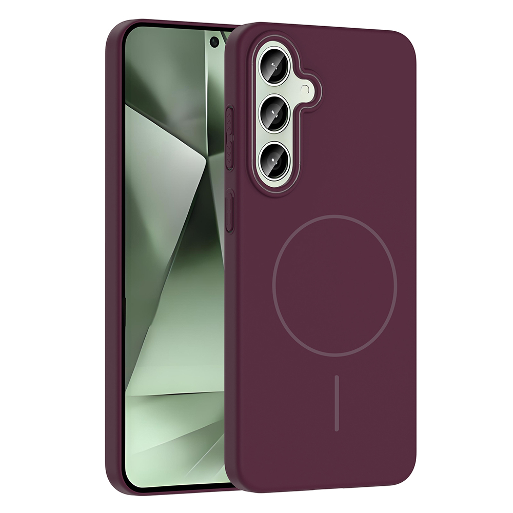 Galaxy Uyumlu S24 FE Kılıf M-safe Şarj Özellikli Zore Ruby Sert Kapak-Mürdüm