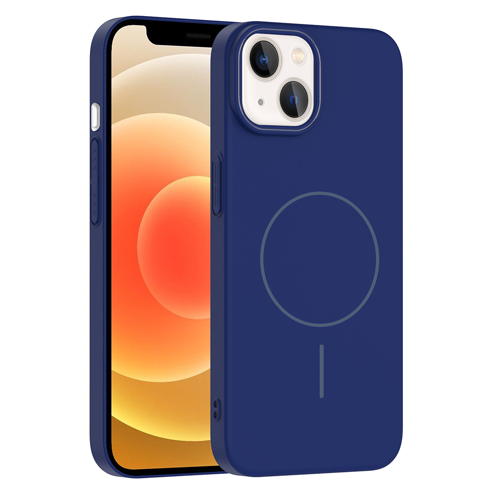iPhone Uyumlu 14 Kılıf M-safe Şarj Özellikli Zore Ruby Sert Kapak-Lacivert