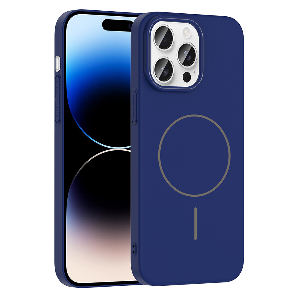 iPhone Uyumlu 14 Pro Max Kılıf M-safe Şarj Özellikli Zore Ruby Sert Kapak-Lacivert