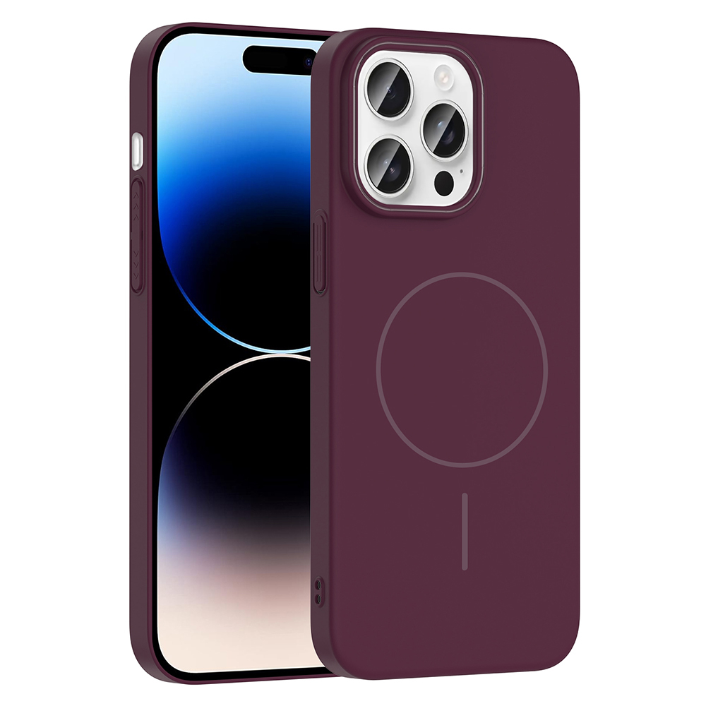 iPhone Uyumlu 14 Pro Max Kılıf M-safe Şarj Özellikli Zore Ruby Sert Kapak-Mürdüm