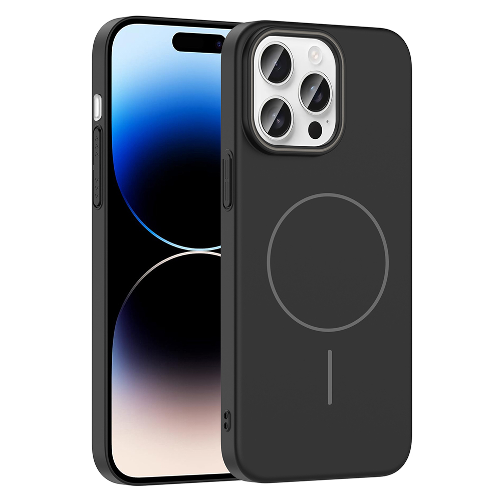 iPhone Uyumlu 14 Pro Max Kılıf M-safe Şarj Özellikli Zore Ruby Sert Kapak-Siyah