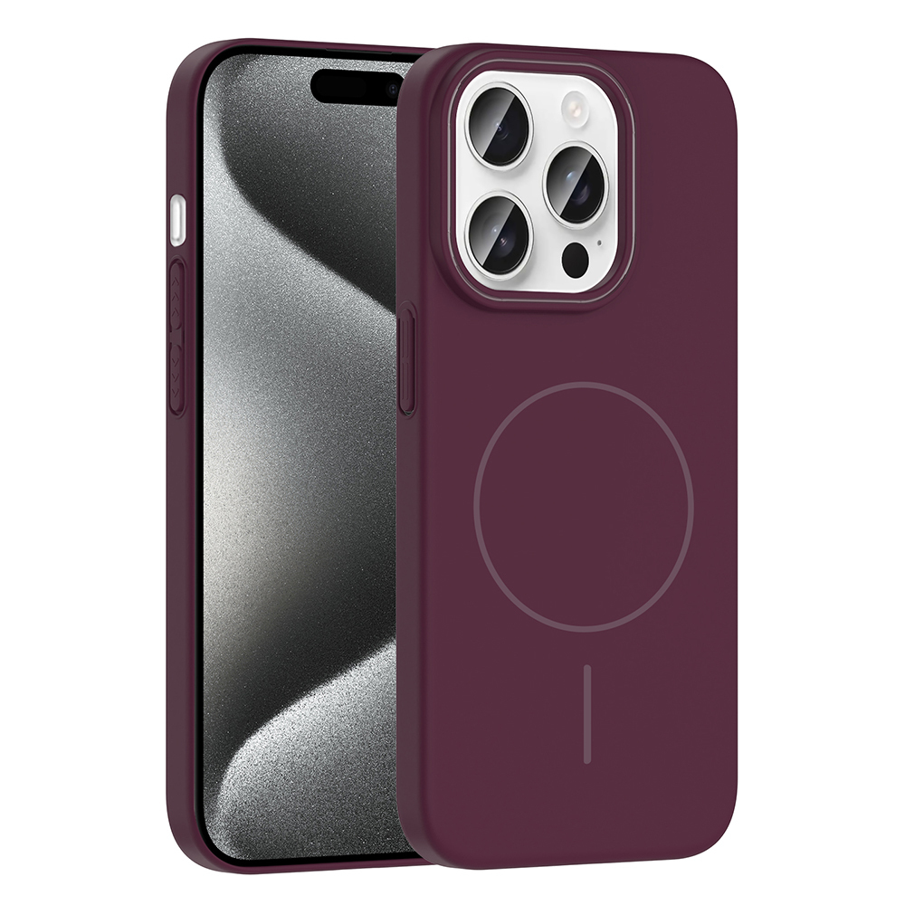 iPhone Uyumlu 15 Pro Kılıf M-safe Şarj Özellikli Zore Ruby Sert Kapak-Mürdüm