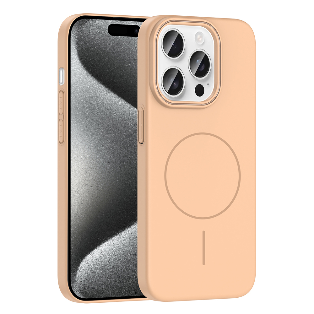 iPhone Uyumlu 15 Pro Max Kılıf M-safe Şarj Özellikli Zore Ruby Sert Kapak-Desert titanyum