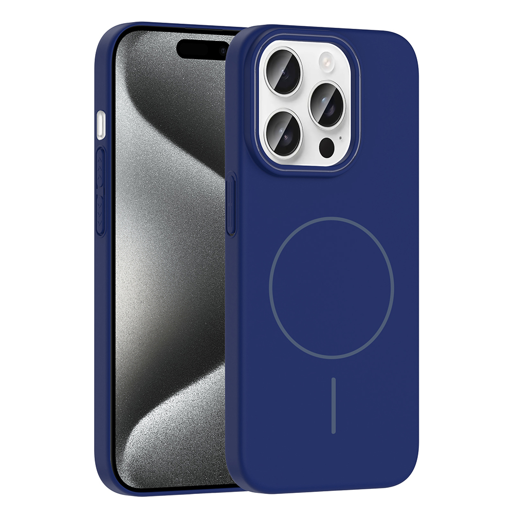 iPhone Uyumlu 15 Pro Max Kılıf M-safe Şarj Özellikli Zore Ruby Sert Kapak-Lacivert