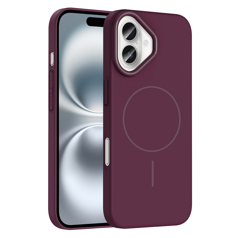 iPhone Uyumlu 16 Kılıf M-safe Şarj Özellikli Zore Ruby Sert Kapak-Mürdüm