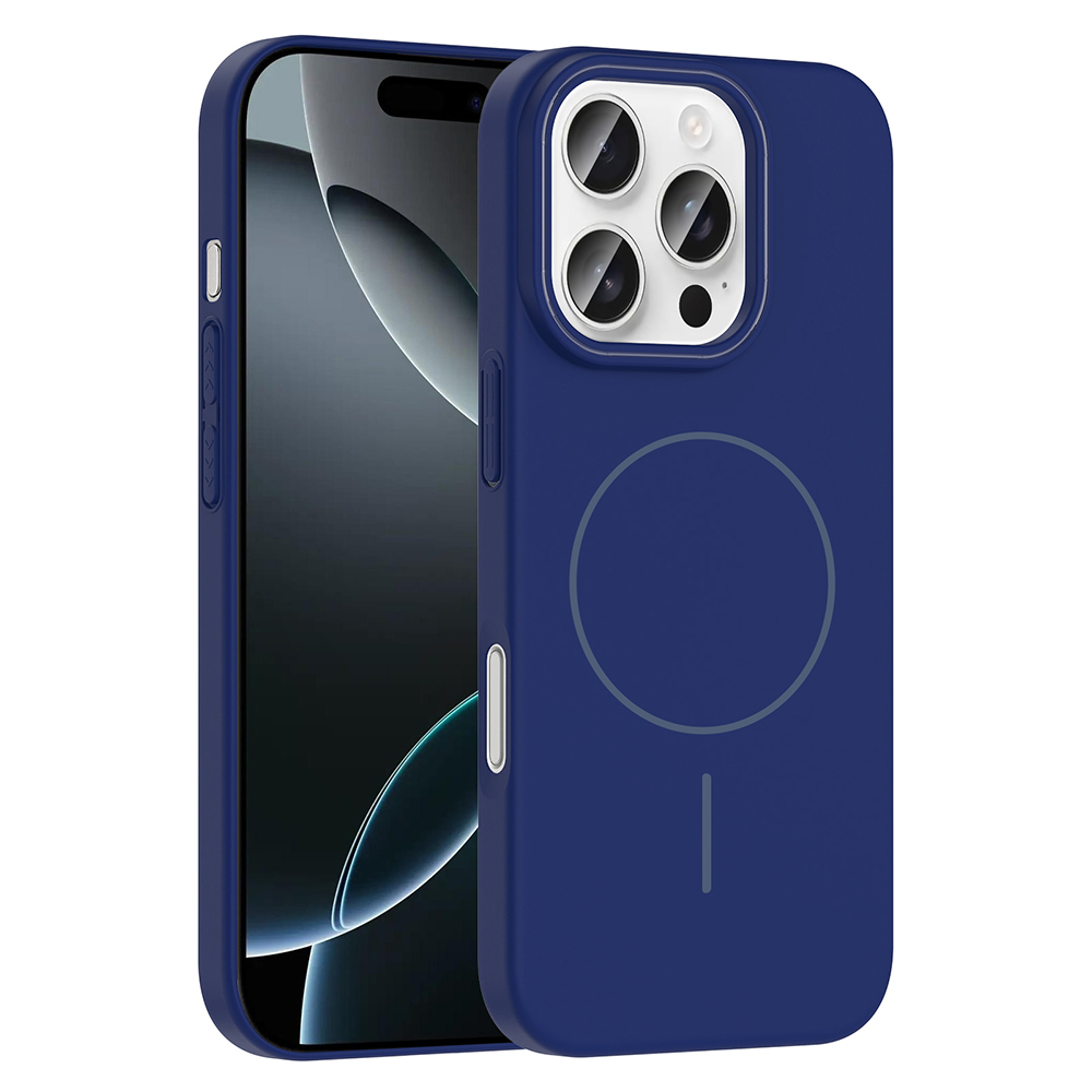 iPhone Uyumlu 16 Pro Kılıf M-safe Şarj Özellikli Zore Ruby Sert Kapak-Lacivert