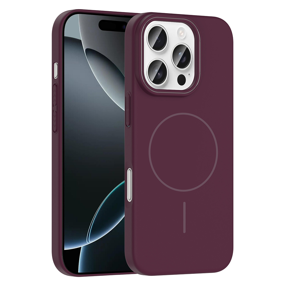 iPhone Uyumlu 16 Pro Max Kılıf M-safe Şarj Özellikli Zore Ruby Sert Kapak-Mürdüm