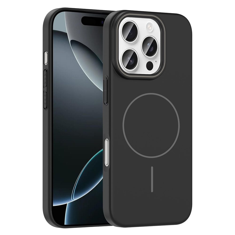iPhone Uyumlu 16 Pro Max Kılıf M-safe Şarj Özellikli Zore Ruby Sert Kapak-Siyah