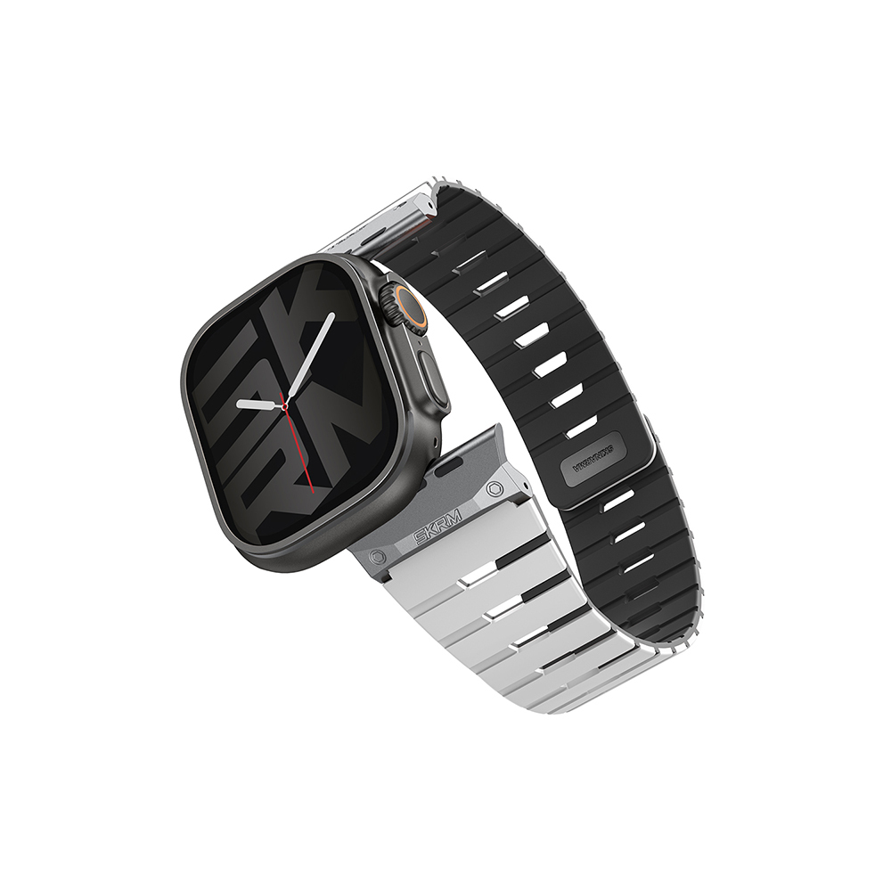 Watch Ultra 49mm Skinarma Gemini Serisi TPU Magnetik Silikon Kordon-Beyaz-siyah