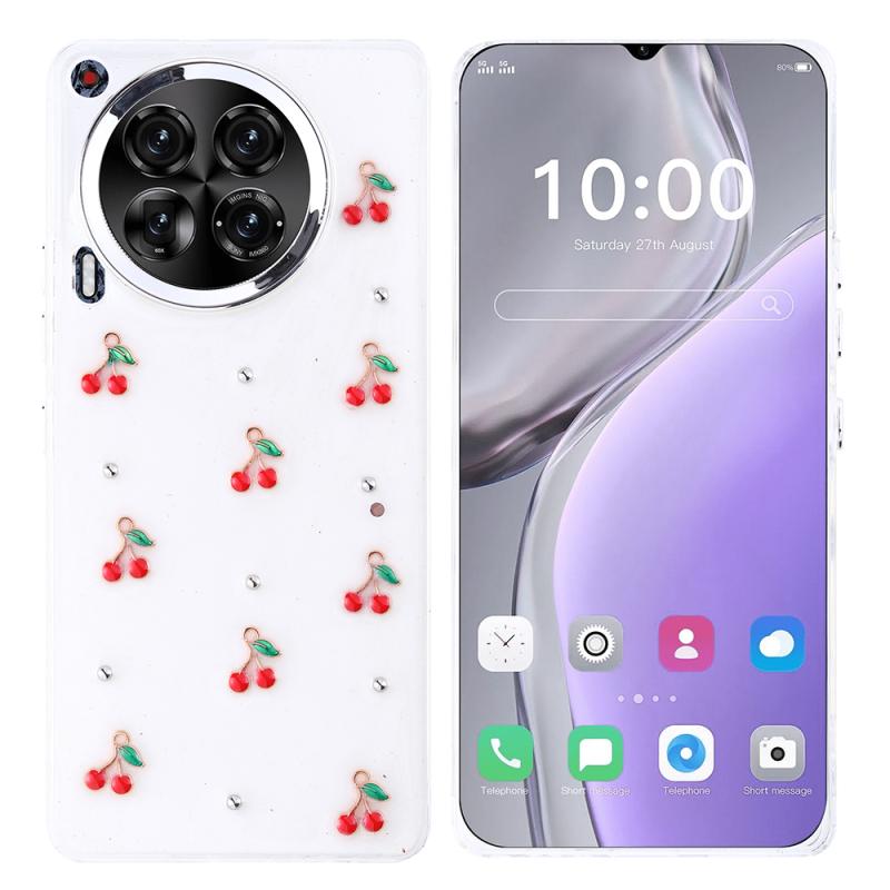 Tecno Camon 30 4G Kılıf Airbag Tasarımlı Simli Şeffaf Zore Kutup Kapak-Kiraz