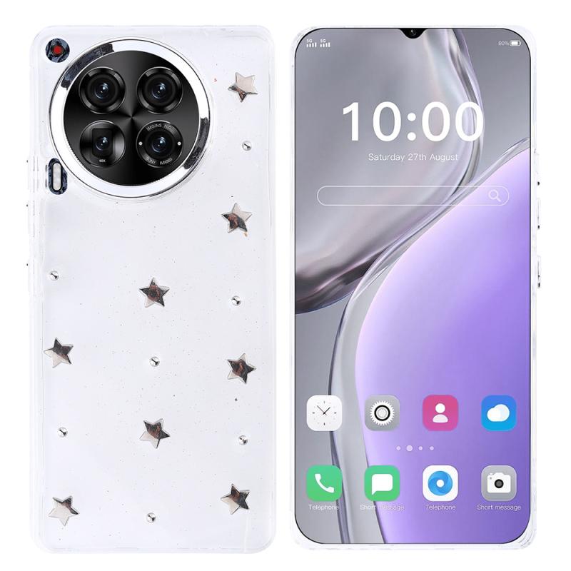 Tecno Camon 30 4G Kılıf Airbag Tasarımlı Simli Şeffaf Zore Kutup Kapak-Yıldız